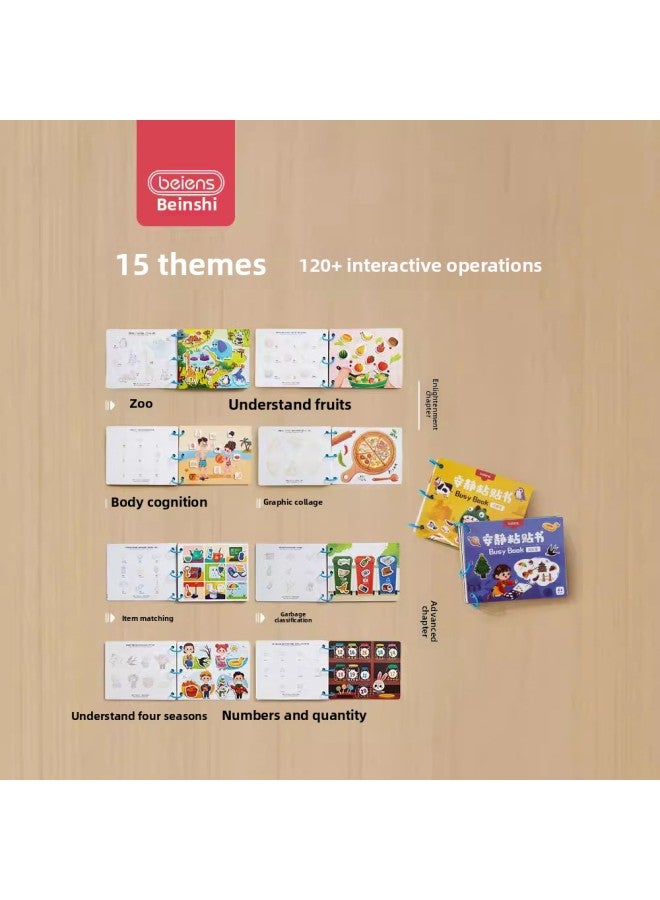 Beienshi Early Education Quiet Book Kindergarten Velcro Tearing Book Children's Educational Hand-pasted Girls' Toys-Color:Advanced Been Shi Quiet Adhesive Book-blue - Image 3