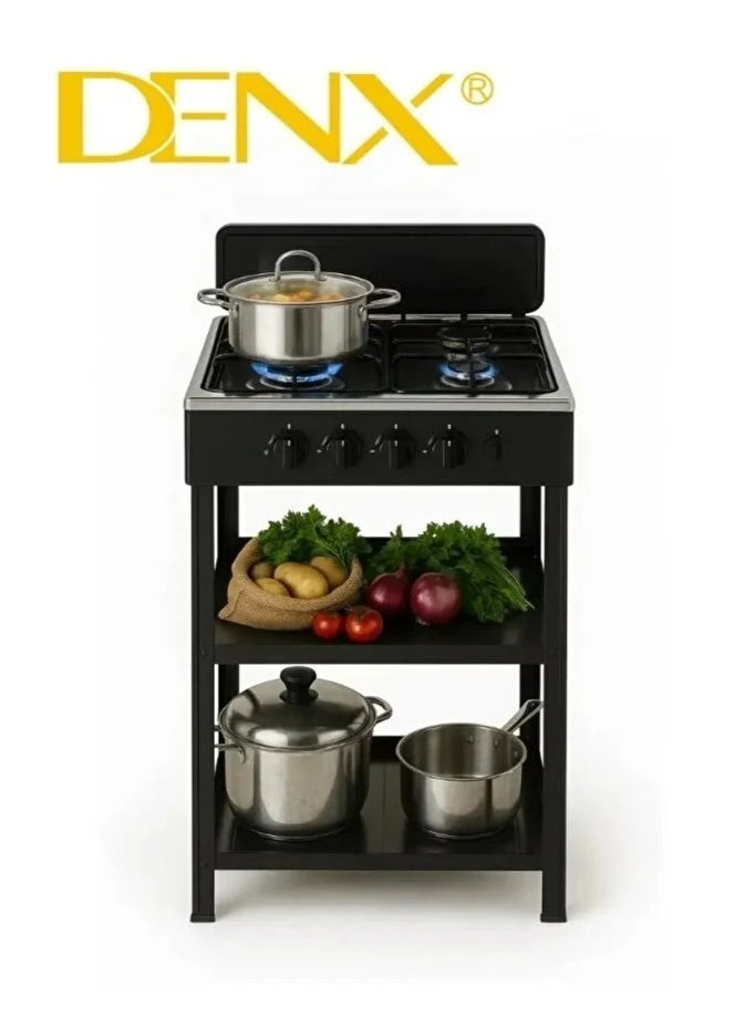 DENX 4-Burner Gas Stove Model DX2813 with Electronic Ignition, Desktop Design with Integrated Stand and Dual Storage Shelves, Heavy-Duty High-Temperature Painted Body, Ideal for Home Cooking, Camping, Outdoor Grilling, Fishing, and Emergency Use - Image 3