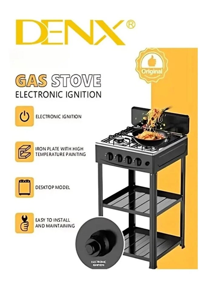 DENX 4-Burner Gas Stove Model DX2813 with Electronic Ignition, Desktop Design with Integrated Stand and Dual Storage Shelves, Heavy-Duty High-Temperature Painted Body, Ideal for Home Cooking, Camping, Outdoor Grilling, Fishing, and Emergency Use - Image 5