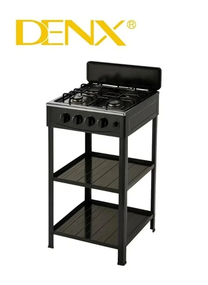 DENX 4-Burner Gas Stove Model DX2813 with Electronic Ignition, Desktop Design with Integrated Stand and Dual Storage Shelves, Heavy-Duty High-Temperature Painted Body, Ideal for Home Cooking, Camping, Outdoor Grilling, Fishing, and Emergency Use - Image 4