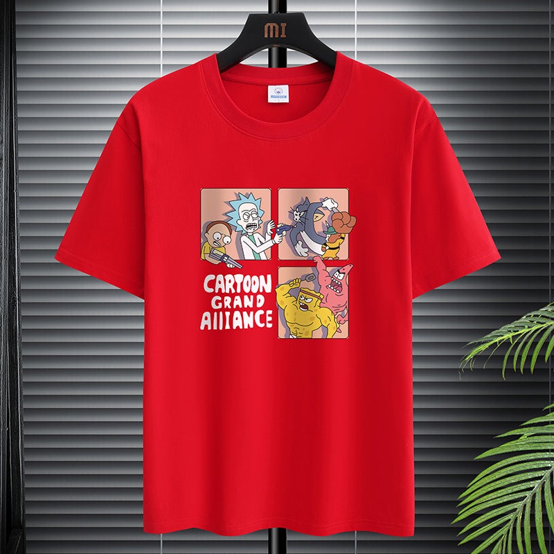 200G Heavy Cotton T-Shirt Men'S Short-Sleeved Cartoon Printed T-Shirt Loose Top Men'S White Base - Image 1