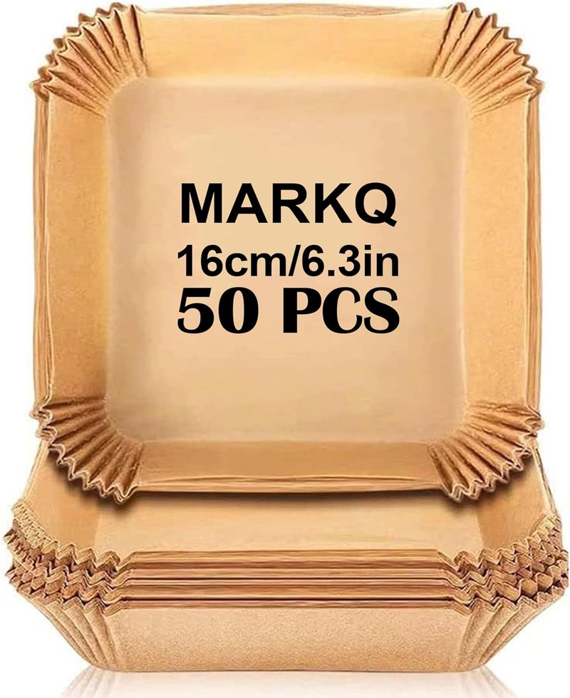 MARKQ 50 Pieces Air Fryer Disposable Paper Liners – Non Stick Oil Resistant Parchment Liners for Cooking, Baking, Roasting in Air Fryer, Oven, Microwave, Steamer, 16cm/6.3 inch, Brown - Image 1