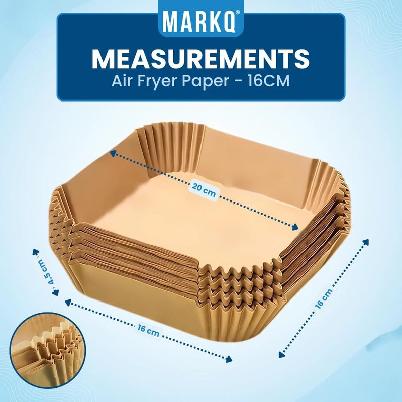 MARKQ 50 Pieces Air Fryer Disposable Paper Liners – Non Stick Oil Resistant Parchment Liners for Cooking, Baking, Roasting in Air Fryer, Oven, Microwave, Steamer, 16cm/6.3 inch, Brown - Image 3