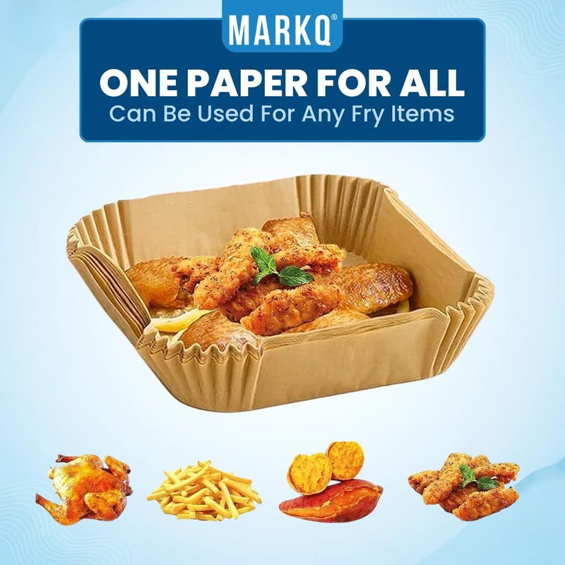 MARKQ 50 Pieces Air Fryer Disposable Paper Liners – Non Stick Oil Resistant Parchment Liners for Cooking, Baking, Roasting in Air Fryer, Oven, Microwave, Steamer, 16cm/6.3 inch, Brown - Image 4