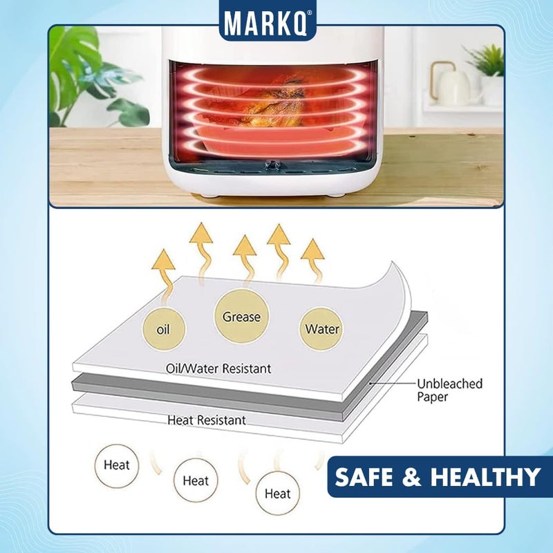 MARKQ 50 Pieces Air Fryer Disposable Paper Liners – Non Stick Oil Resistant Parchment Liners for Cooking, Baking, Roasting in Air Fryer, Oven, Microwave, Steamer, 16cm/6.3 inch, Brown - Image 5