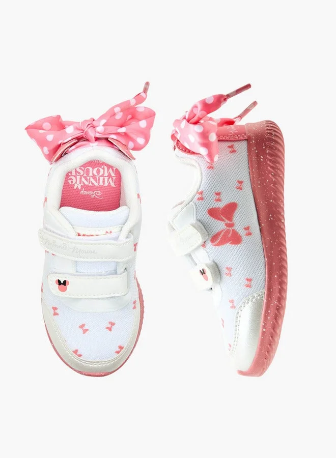 Disney WHITE Minnie Mouse Print Sneakers with Hook and Loop Closure  | Best Price UAE