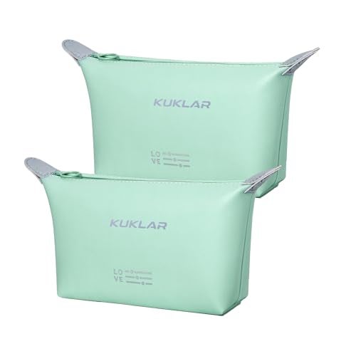 KUKLAR Small Pouch Toiletry Bag for Women Waterproof Makeup Pouch for Purse Travel Portable Zip Pouch Aesthetic Bag Pack of 2 (Mint Green) - Image 1