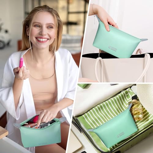 KUKLAR Small Pouch Toiletry Bag for Women Waterproof Makeup Pouch for Purse Travel Portable Zip Pouch Aesthetic Bag Pack of 2 (Mint Green) - Image 4