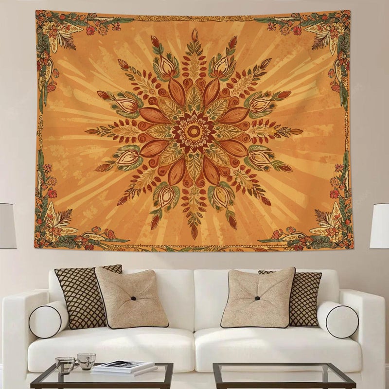 Accnicc Boho Floral Mandala Tapestry for Bedroom Bohemian Flower Wall Tapestry Aesthetic Small Vintage Orange Hippie Indian Tapestries Wall Hanging for Living Room Dorm Decor 48 x 36 Inch - Image 4