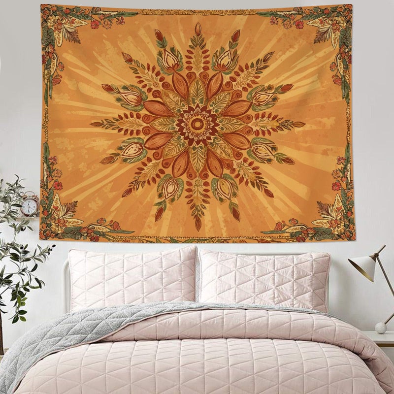 Accnicc Boho Floral Mandala Tapestry for Bedroom Bohemian Flower Wall Tapestry Aesthetic Small Vintage Orange Hippie Indian Tapestries Wall Hanging for Living Room Dorm Decor 48 x 36 Inch - Image 5