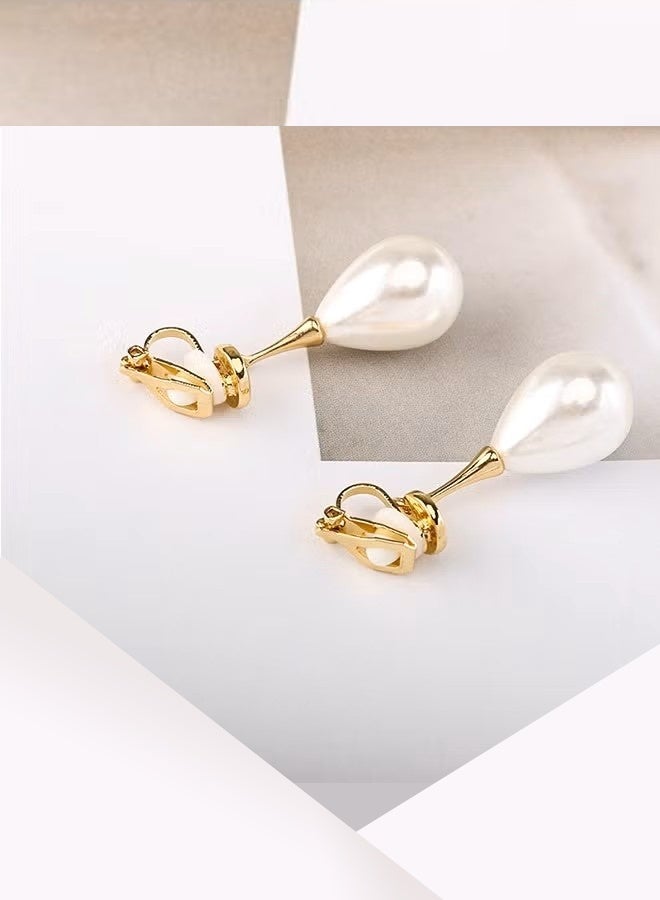 Baroque Imitation Pearl Clip Earrings Gold Plated Non Pierced Clip, Alloy Anti Rust Anti Corrosion Small and Portable Painless Earring, Fashion Simplicity Earring (Gold) - Image 4