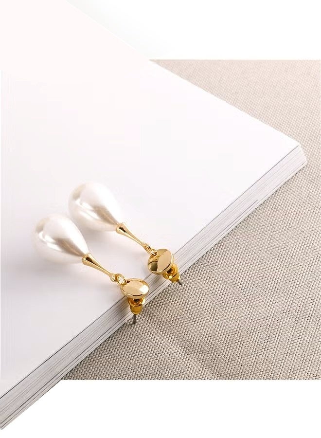 Baroque Imitation Pearl Clip Earrings Gold Plated Non Pierced Clip, Alloy Anti Rust Anti Corrosion Small and Portable Painless Earring, Fashion Simplicity Earring (Gold) - Image 3