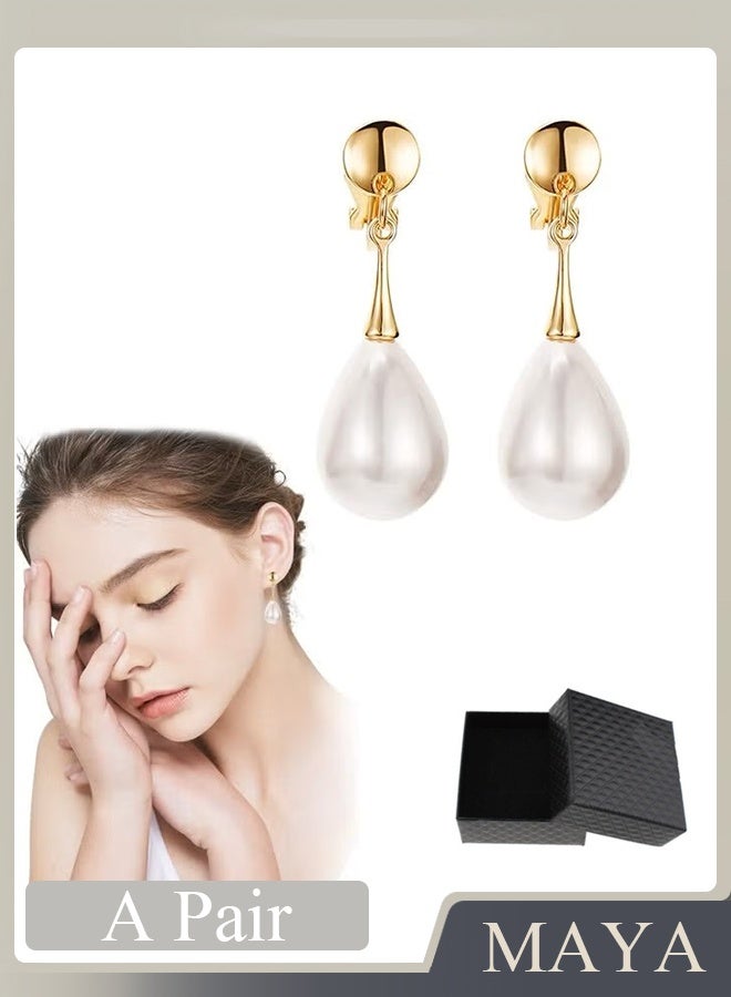 Baroque Imitation Pearl Clip Earrings Gold Plated Non Pierced Clip, Alloy Anti Rust Anti Corrosion Small and Portable Painless Earring, Fashion Simplicity Earring (Gold) - Image 1