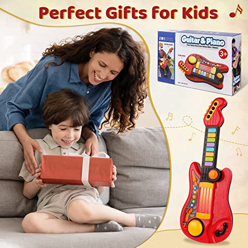 TWFRIC Kids Guitar 2 in 1 Musical Instruments for Kids Piano Toddler Toy Electric Guitars with Strap Music Toys for 3 4 5 Year Old Boys Girls Gifts (Red) - Image 5
