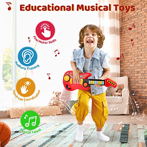 TWFRIC Kids Guitar 2 in 1 Musical Instruments for Kids Piano Toddler Toy Electric Guitars with Strap Music Toys for 3 4 5 Year Old Boys Girls Gifts (Red) - Image 3