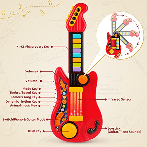 TWFRIC Kids Guitar 2 in 1 Musical Instruments for Kids Piano Toddler Toy Electric Guitars with Strap Music Toys for 3 4 5 Year Old Boys Girls Gifts (Red) - Image 4