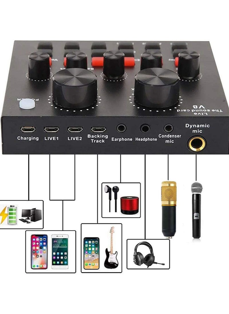 V8s Professional Condenser Microphone With V8s Sound Card & Microphone stand  - Image 3
