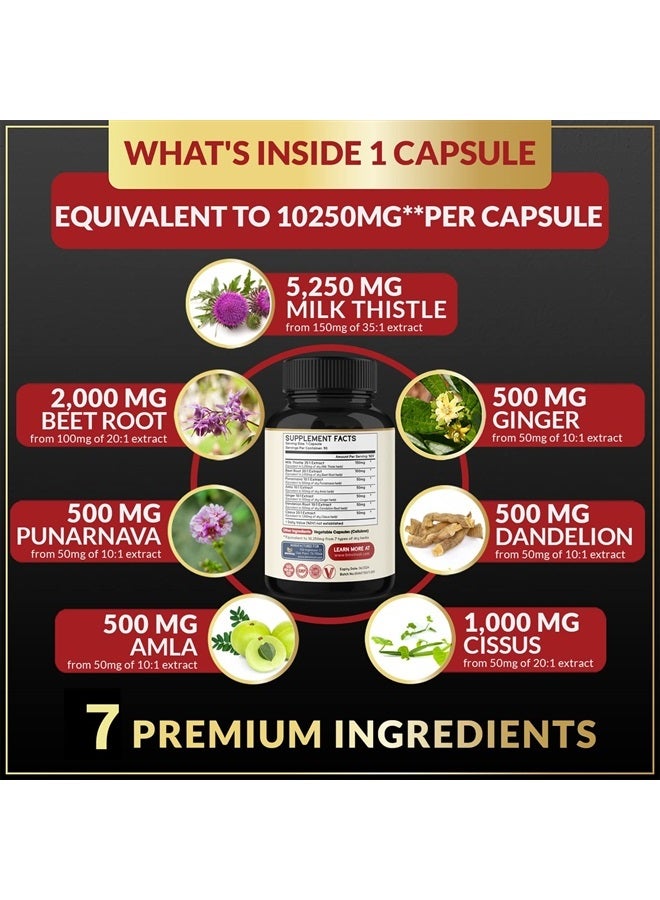 BMVINVOL (5 months supply) Milk Thistle Extract Capsules - 7 Herbs Equivalent to 10250 mg - Health Cleanse and Detox Supplement - Enhanced Beet Root, Cissus, Dandelion & More - Liver Support Pills Supplement - Image 1