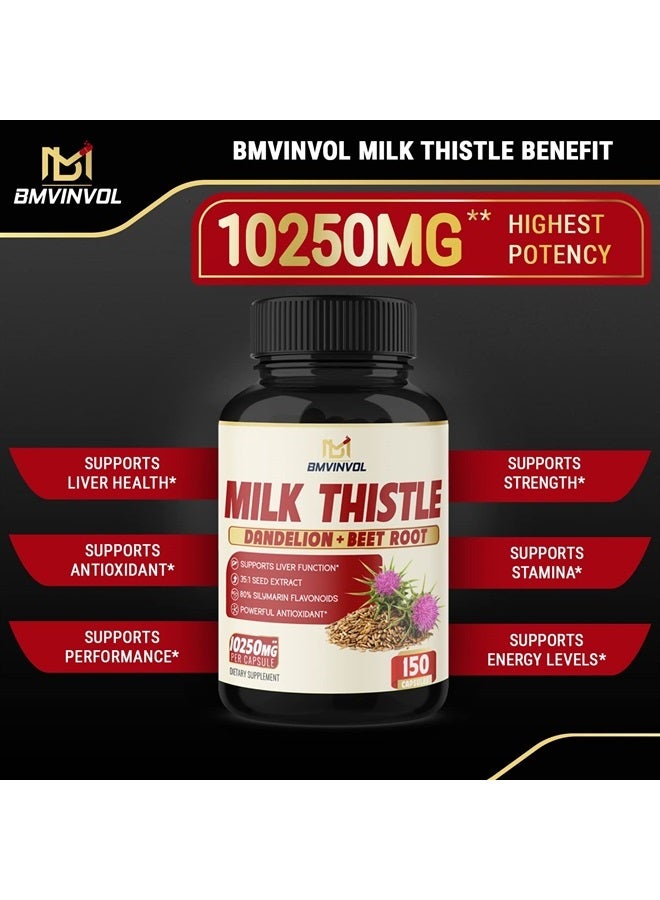 BMVINVOL (5 months supply) Milk Thistle Extract Capsules - 7 Herbs Equivalent to 10250 mg - Health Cleanse and Detox Supplement - Enhanced Beet Root, Cissus, Dandelion & More - Liver Support Pills Supplement - Image 4