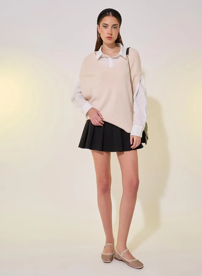 تايك تو سترة صوفية محبوكة بياقة على شكل حرف