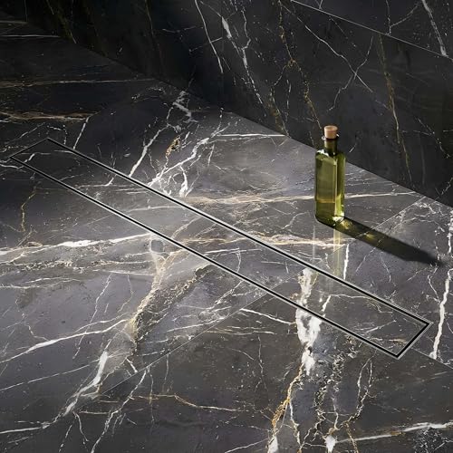LIPKA 18 x 2 Inch Marble Insert Floor Drain, 304 Stainless Steel Invisible Shower Drain Channel for Bathroom, Waste Water Floor Drainer with Jali, Linear Drain for Tile & Marble Flooring - Image 1
