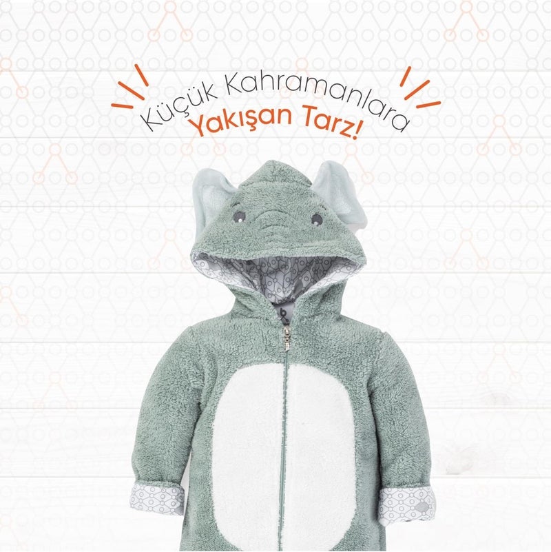 Gezenbebe Hero Hooded Welsoft Baby Jumpsuit (12-18 months) Elephant  - Image 4