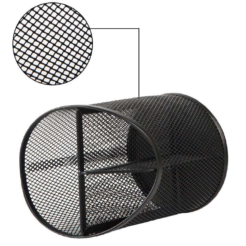 Delifox 2 Pack Pen Holder Mesh Round Pencil Holder Desktop Organizer 3 Compartments, Black - Image 4