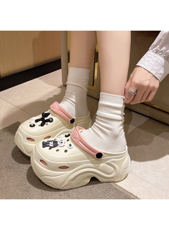 Summer Cave Shoes Women's Outdoor Wear High Heel Thick Bottom 9.5cm Elevated Feeling Of Stomping Shoes Eva Sandals And Slippers