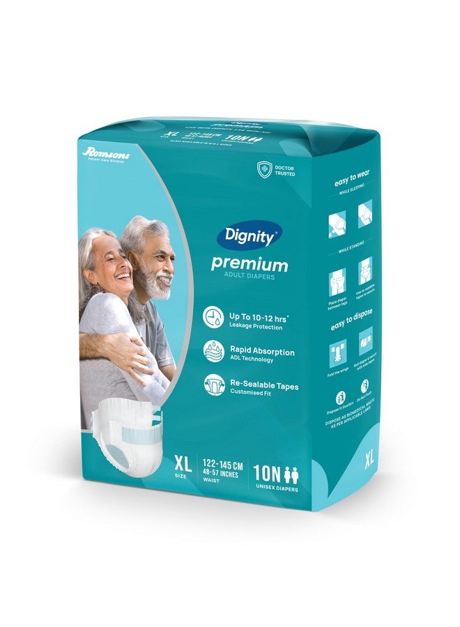 dignity حفاضات دجنسيتي المتميزة للبالغين بنمط الشريط - 10 قطع (كبير جداً) مع نواة فائقة الامتصاص، مؤشر الرطوبة، مقاس الخصر 48" - 57"، 10 قطع/عبوة (عبوة واحدة) - Image 2