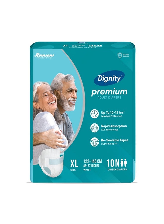 dignity حفاضات دجنسيتي المتميزة للبالغين بنمط الشريط - 10 قطع (كبير جداً) مع نواة فائقة الامتصاص، مؤشر الرطوبة، مقاس الخصر 48" - 57"، 10 قطع/عبوة (عبوة واحدة) - Image 1
