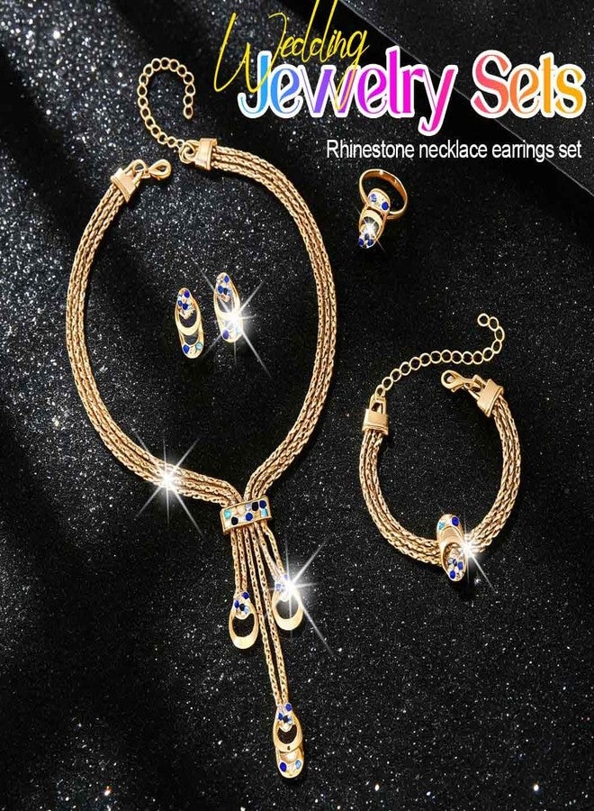 CLOACE Gold Necklace Set Colorful Necklaces and Bracelet Bridal Prom Wedding Jewelry Sets for Women - Image 2