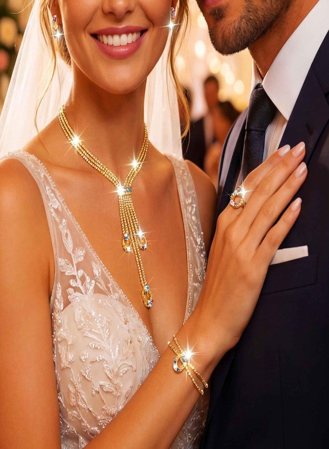 CLOACE Gold Necklace Set Colorful Necklaces and Bracelet Bridal Prom Wedding Jewelry Sets for Women - Image 5
