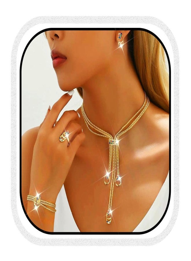 CLOACE Gold Necklace Set Colorful Necklaces and Bracelet Bridal Prom Wedding Jewelry Sets for Women - Image 1
