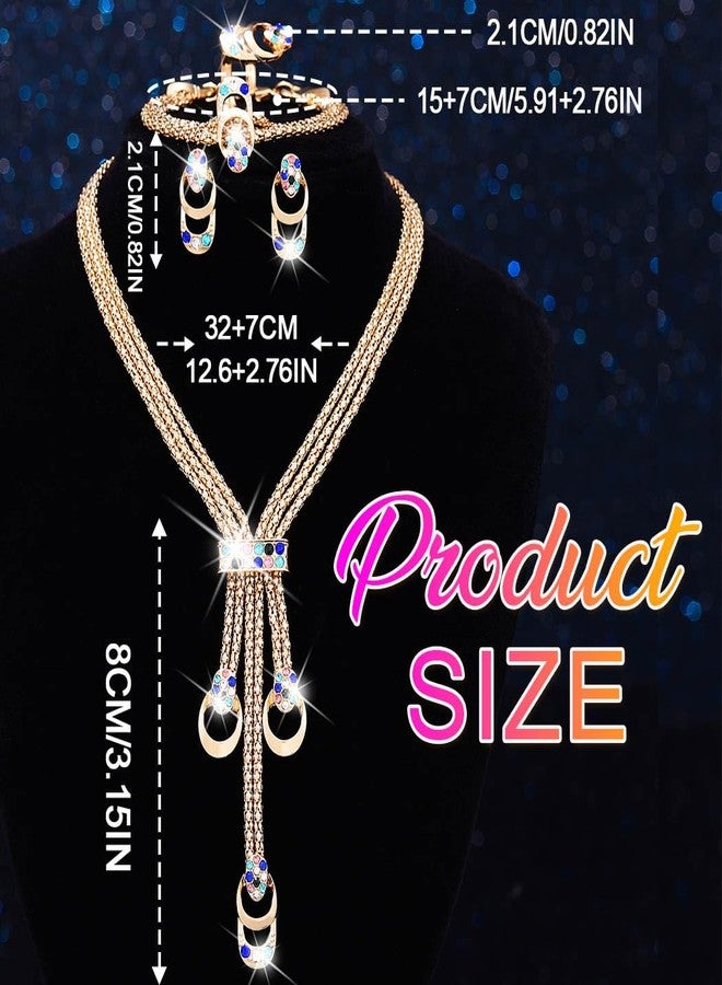 CLOACE Gold Necklace Set Colorful Necklaces and Bracelet Bridal Prom Wedding Jewelry Sets for Women - Image 4