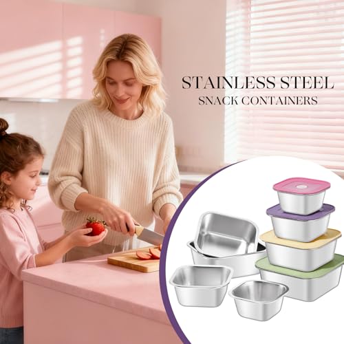 GIUOIDUO 8-Piece Stainless Steel Food Storage Containers Set with 4 Colorful Lids – Airtight & Leakproof for Meal Prep, Lunch, Leftovers – BPA-Free, Dishwasher Safe – Durable Kitchen & Office Organizers - Image 5