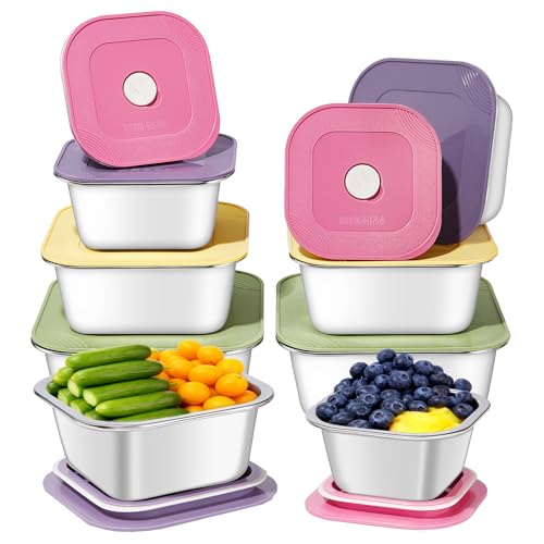 GIUOIDUO 8-Piece Stainless Steel Food Storage Containers Set with 4 Colorful Lids – Airtight & Leakproof for Meal Prep, Lunch, Leftovers – BPA-Free, Dishwasher Safe – Durable Kitchen & Office Organizers - Image 1