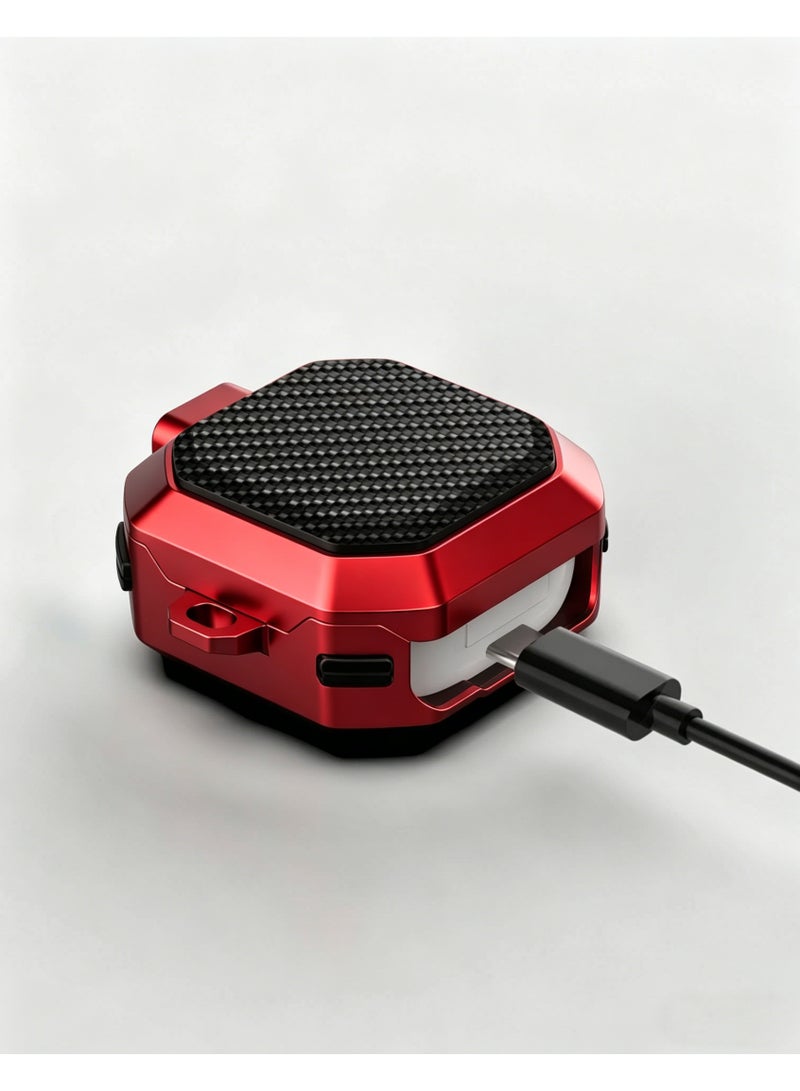 SANMUDII Samsung Galaxy Buds4/Buds4 Pro Secure-Lock Earbud Case, Earbud Protective Case with Front Button, Carbon Fiber Texture, Includes Cleaning Kit and Carabiner, Shock-Resistant Earbud Case (Red) - Image 3