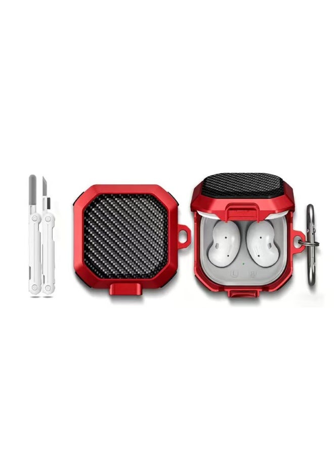 SANMUDII Samsung Galaxy Buds4/Buds4 Pro Secure-Lock Earbud Case, Earbud Protective Case with Front Button, Carbon Fiber Texture, Includes Cleaning Kit and Carabiner, Shock-Resistant Earbud Case (Red) - Image 1