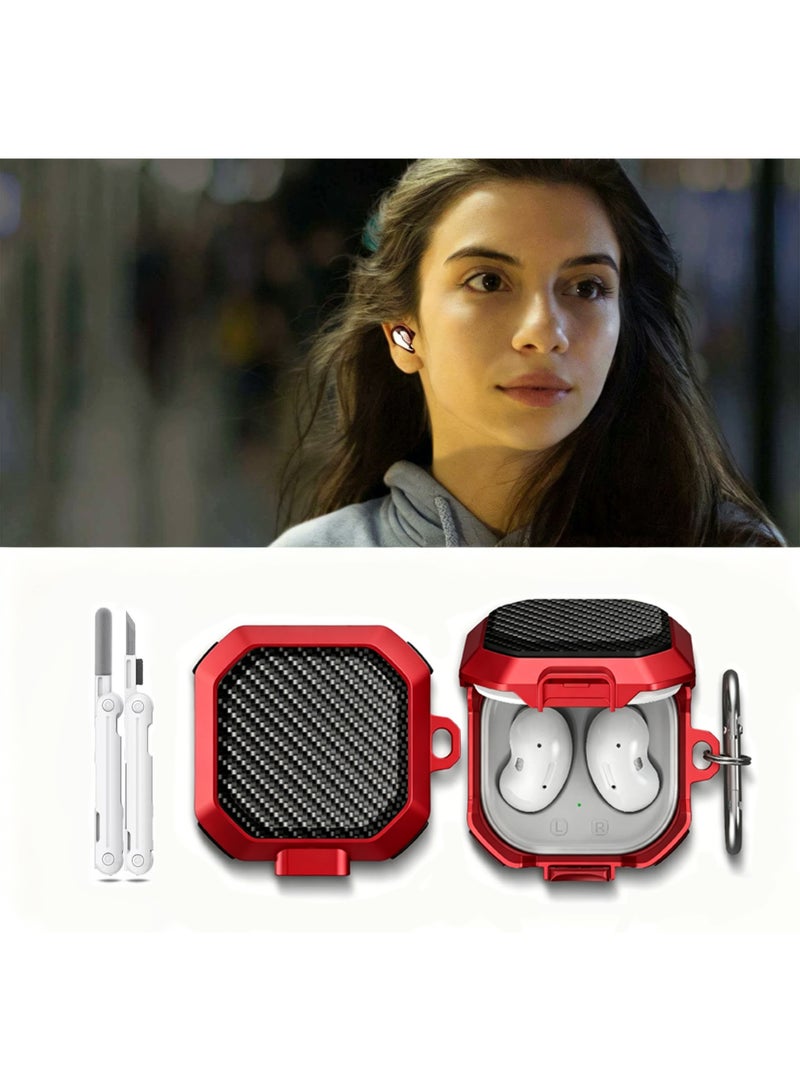 SANMUDII Samsung Galaxy Buds4/Buds4 Pro Secure-Lock Earbud Case, Earbud Protective Case with Front Button, Carbon Fiber Texture, Includes Cleaning Kit and Carabiner, Shock-Resistant Earbud Case (Red) - Image 5
