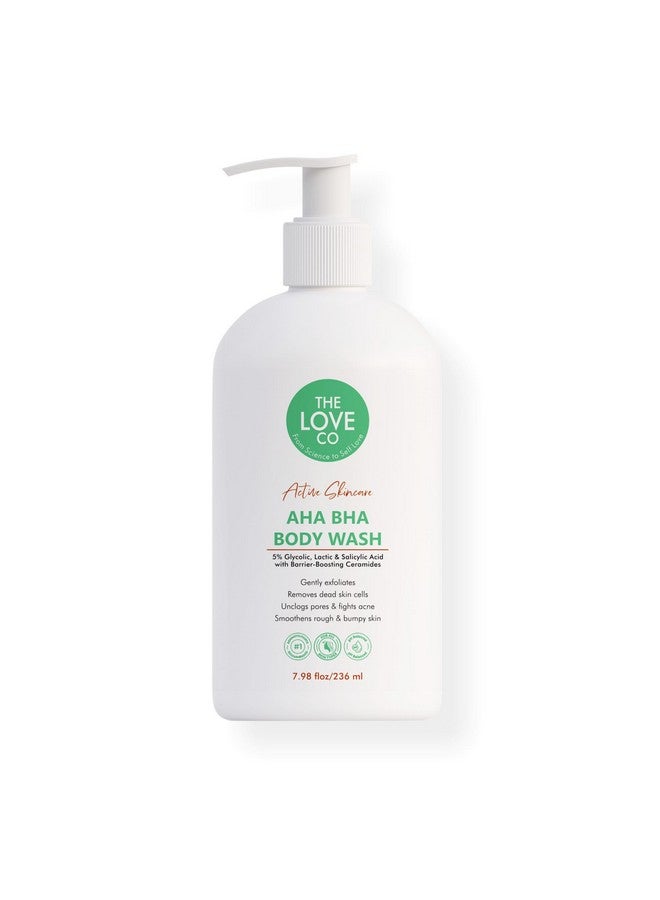 THE LOVE CO. شركة الحب. غسول الجسم AHA BHA | 5% حمض الجليكوليك واللاكتيك والساليسيليك | يقشر بلطف، يحارب حب الشباب ويفتح المسام | مع السيراميدات المعززة للحاجز | خالي من الكبريتات | للجنسين | 236 مل - Image 1