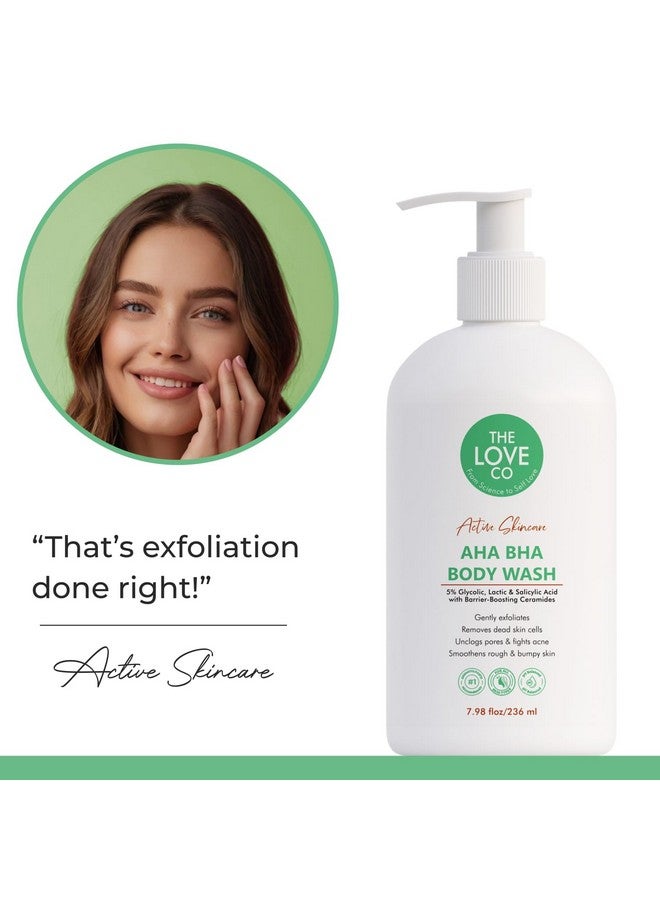 THE LOVE CO. شركة الحب. غسول الجسم AHA BHA | 5% حمض الجليكوليك واللاكتيك والساليسيليك | يقشر بلطف، يحارب حب الشباب ويفتح المسام | مع السيراميدات المعززة للحاجز | خالي من الكبريتات | للجنسين | 236 مل - Image 4