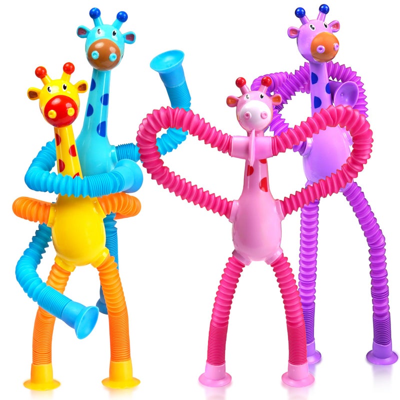 CHESLICR Giraffe Sensory Travel Toys 4Pcs for Roadtrip Car Ride Airplane Toddler Girl Year Old Ages 2 3 4 5 6 7 8 Suction Autism Pop Tube Fidget Toy Autistic Valentines Day Stocking Easter Basket Stuffer Gift - Image 4