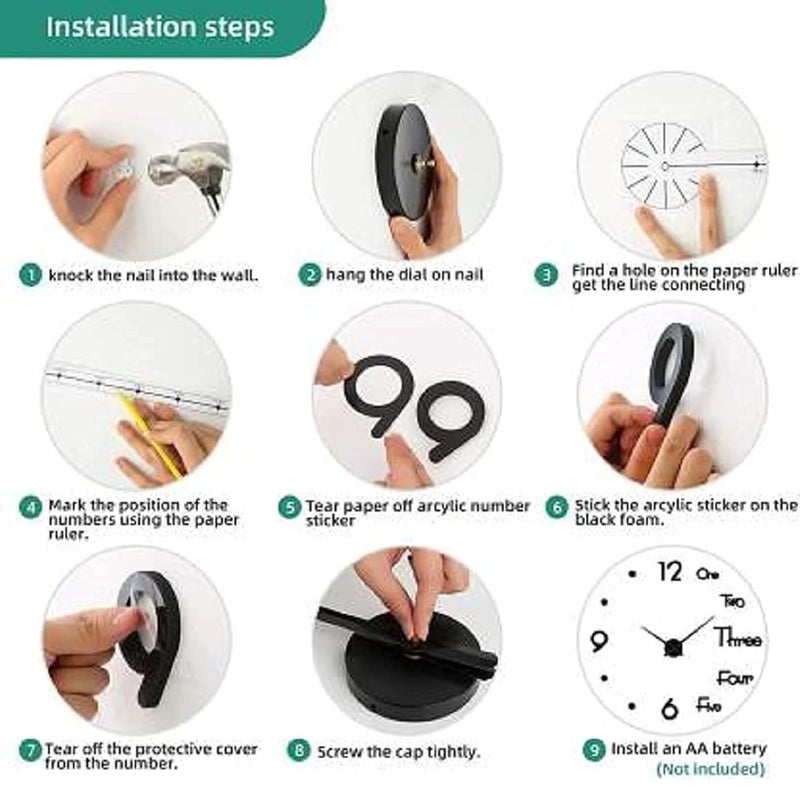 POPSHY POPSHY Wall Sticker Clock DIY 3D Adhesive Sticker NonTicking Frameless Plastic Analog Watch with Adjustable Sizes Clock Kit for Living Room Bedroom Office Wall Decorations Black  - Image 2