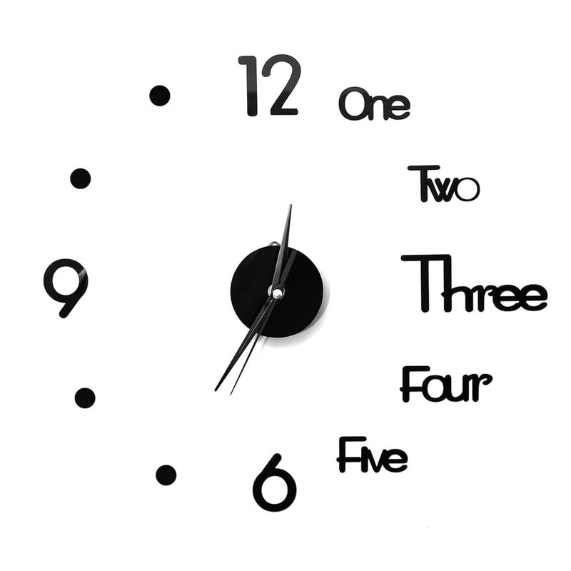 POPSHY POPSHY Wall Sticker Clock DIY 3D Adhesive Sticker NonTicking Frameless Plastic Analog Watch with Adjustable Sizes Clock Kit for Living Room Bedroom Office Wall Decorations Black  - Image 1