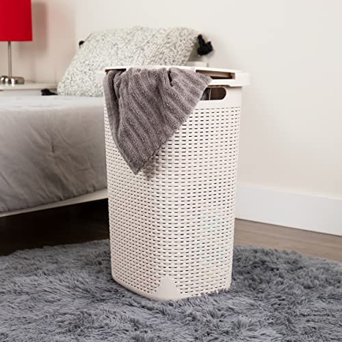 Mind Reader Slim Laundry Hamper with Lid, 60L Tall Clothes Basket, Narrow Tapered Design for Bathrooms, Closets and Laundry Rooms, Plastic, Ivory - Image 2