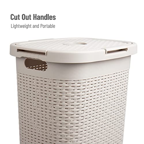 Mind Reader Slim Laundry Hamper with Lid, 60L Tall Clothes Basket, Narrow Tapered Design for Bathrooms, Closets and Laundry Rooms, Plastic, Ivory - Image 4