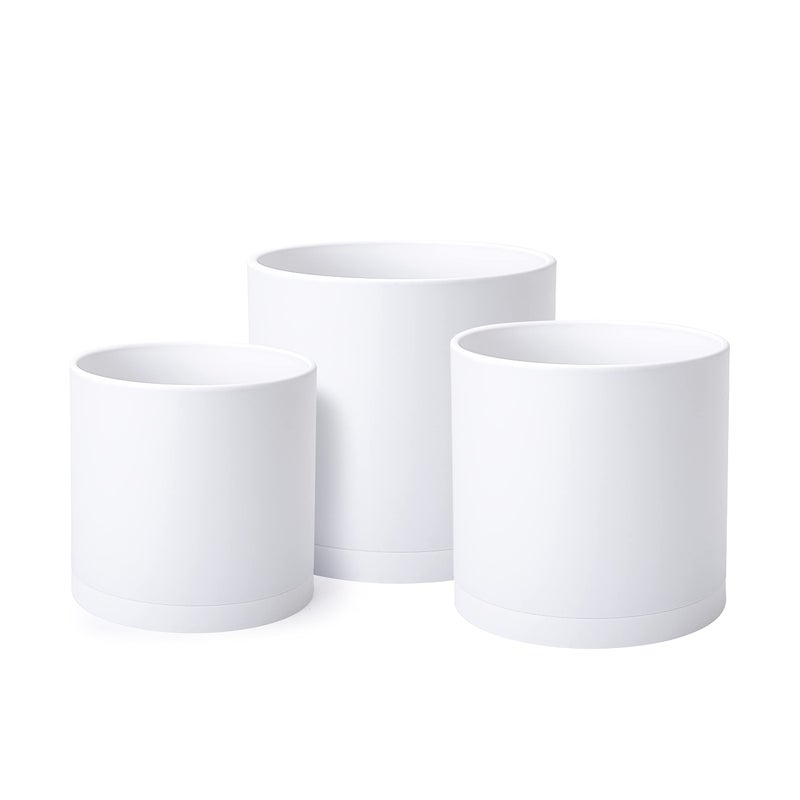 Dvine Dev 6 Inch 65 Inch 8 Inch Set of 3 Plastic Planter Pots for Plants with Drainage Hole and Seamless Saucers White Color Medium 74VA3