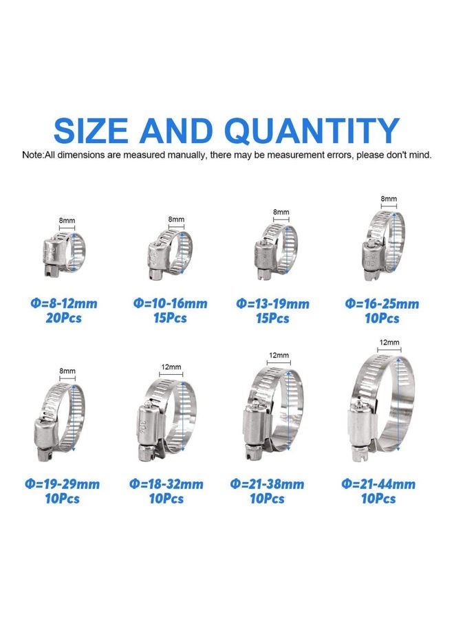 MUNTAQI 100-Piece Adjustable Worm Gear Hose Clamps Assortment Kit for Automotive Mechanical Use - Image 3