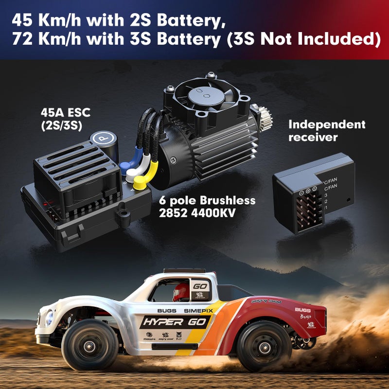 MJX هايبر GO 14211 1/14 شاحنات صحراوية RC بدون فرش 4X4 مع جيروسكوب، شاحنة قصيرة لجميع التضاريس جاهزة للتشغيل، سرعة قصوى 45 ميل في الساعة سيارات RC سريعة للبالغين، تعمل بالطاقة الكهربائية 2 من 2000 مللي أمبير في الساعة سيارة RC للبالغين - Image 2