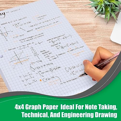 Manaloom Graph Paper, Filler Paper Loose leaf Graph Paper - 8” x 10.5" - Graph Ruled, 4x4 Quad Ruled Notebook Paper, 3 Hole Punched Loose leaf Papers for 3 Ring Binders - 100 Sheets per Pack (2 Pack) - Image 4
